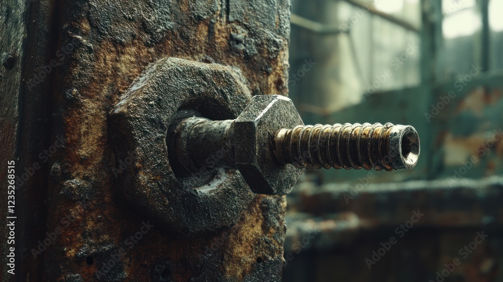Rusted Bolt and Nut on Corroded Metal Surface