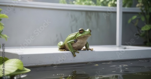 Grenouille dans un bassin avec un panneau blanc,  aquatic,  white panel photo