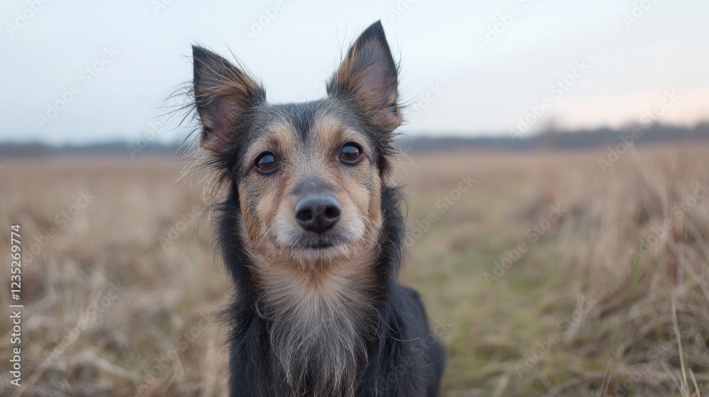 Fototapeta premium Dog portrait, field background, autumn, pet