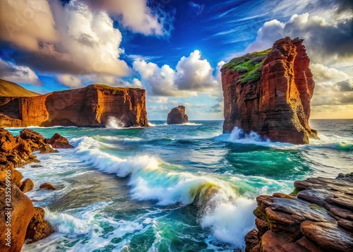 Double Exposure: Ocean Cliffs, Lanai, Hawaii - Puu Pehe & Sweetheart Rock photo