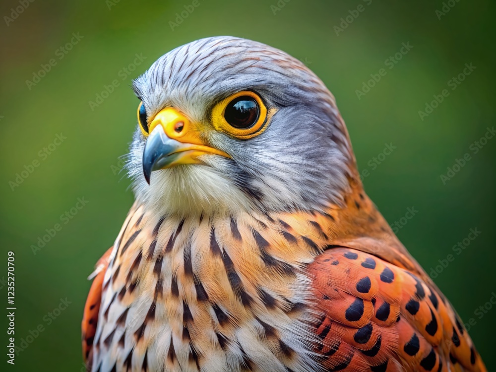 Common Kestrel, Falco tinnunculus, little bird of prey Close up Slow motion