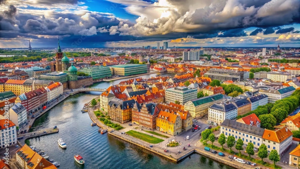 Naklejka premium Copenhagen Nordhavnen Area Panorama Cityscape Summer Cloudy
