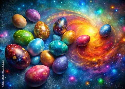 Cosmic Easter Eggs: Galaxy & Star Themed Easter Decorations - Stock Photo photo