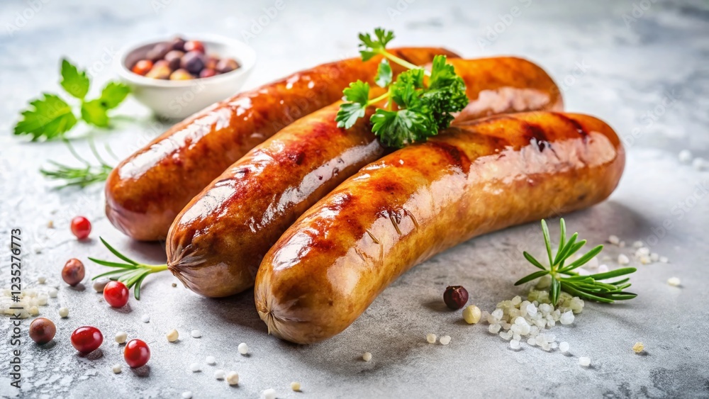 Delicious Boiled Sausages on White Background - Stock Photo Delicious Boiled Sausages on White Background - Stock Photo
