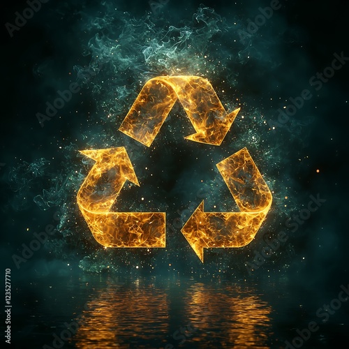 Dynamic Blaze Recycling Emblem Highlighting Eco-Conscious Efforts, ダイナミックに燃え上がるリサイクル印が示す環境意識.GenerativeAI