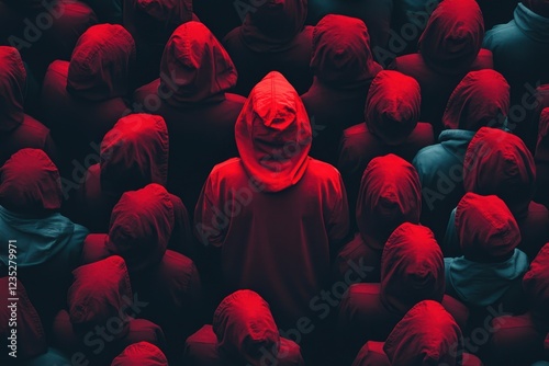 A Single Red Hooded Figure Amongst Many photo