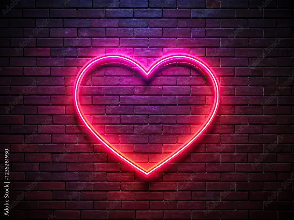 Glowing Neon Heart on Brick Wall - Surreal Photography Glowing Neon Heart on Brick Wall - Surreal Photography