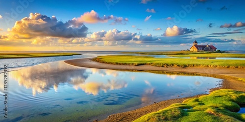 Dutch Coastal Landscape: Serene Beach at Low Tide, Twee aan Kop photo