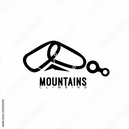 Mountain climbing club logo design with carabiner and figure illustration.