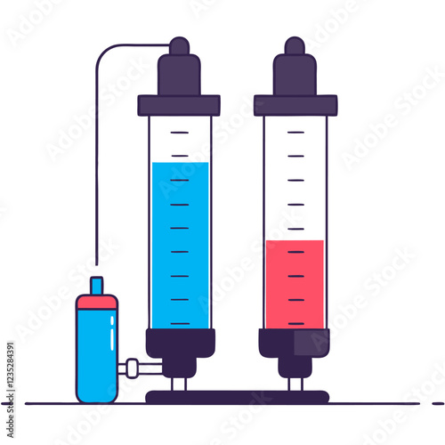 Burette Laboratory Research Vector Illustration – Clipart, Cartoons & Line Art Design,  High-quality burette laboratory research vector illustration, perfect for digital and print projects.