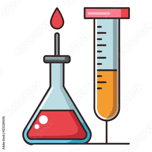 Burette Laboratory Research Vector Illustration – Clipart, Cartoons & Line Art Design,  High-quality burette laboratory research vector illustration, perfect for digital and print projects.