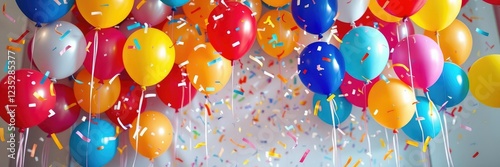 Wallpaper Mural Confetti and balloons filling the air at a children's birthday party, celebratory atmosphere, energetic Torontodigital.ca