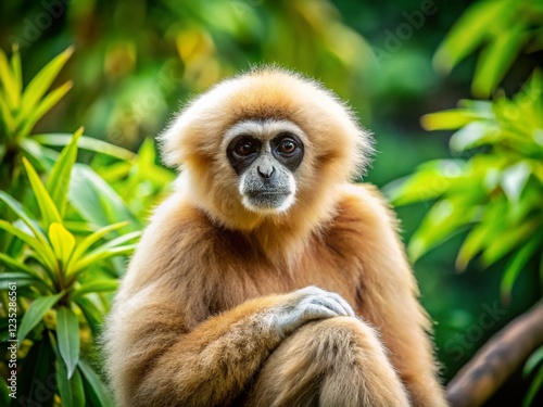 Endangered Lar Gibbon: Candid Portrait of a White-Handed Gibbon in its Natural Habitat