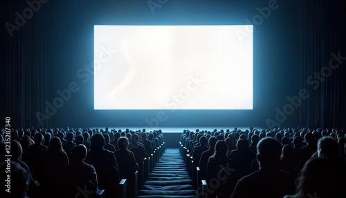 Wallpaper Mural Large movie theater with packed audience. Empty screen awaiting start of show. Dark atmosphere. People sit in rows. Ready for entertainment. Special occasion like premiere. Expecting exciting movie. Torontodigital.ca