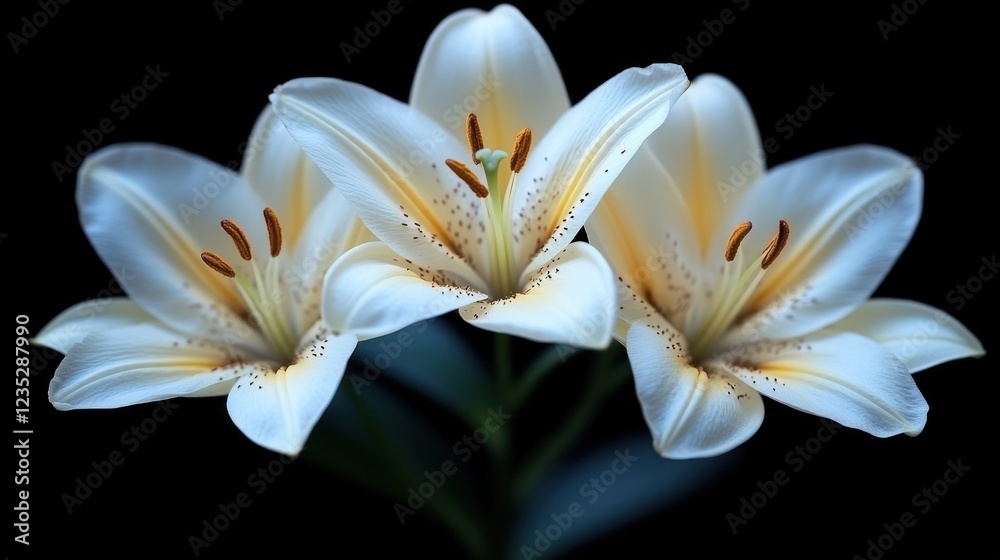Fototapeta premium Elegant white lilies, dark background, studio shot, sympathy card