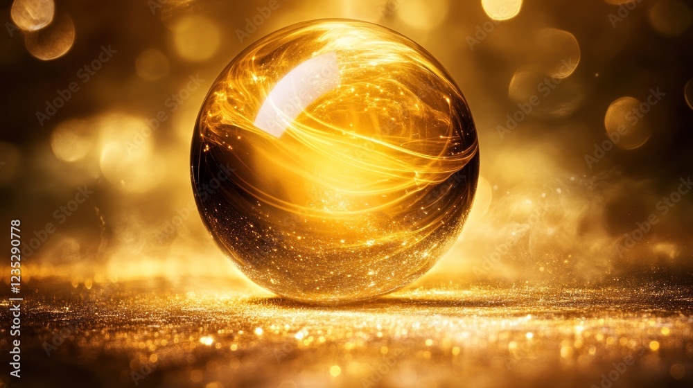 Golden Orb Rests on Glittering Surface Golden Orb Rests on Glittering Surface