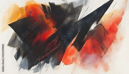 Abstract Red Black and Orange Geometric Painting