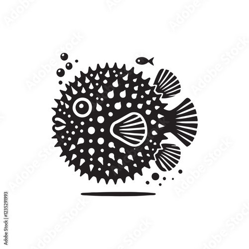 Black Color Pufferfish silhouette design Vector Illustration, Solid White Background (6).eps