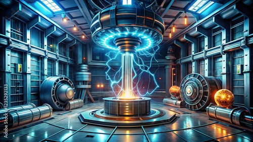 Fototapeta Naklejka Na Ścianę i Meble -  Futuristic Engine Room with Plasma Generator