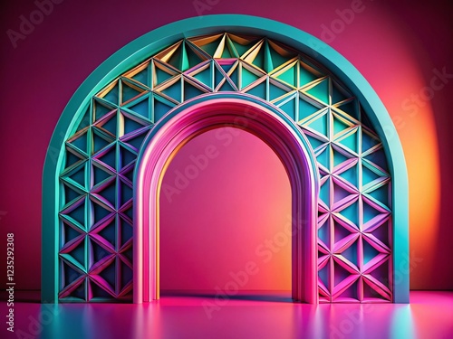 Futuristic Pink Archway: 3D Pattern Product Placement Stock Photo photo