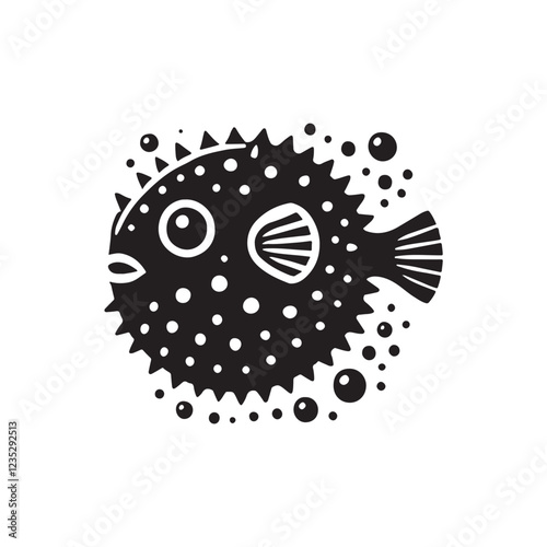 Black Color Pufferfish silhouette design Vector Illustration, Solid White Background (11).eps