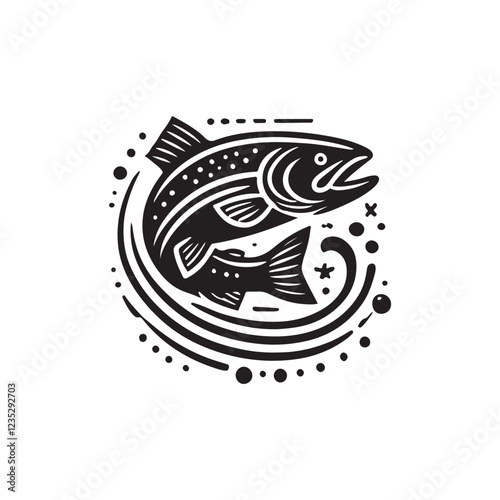 Black Color Salmon silhouette design Vector Illustration, Solid White Background (2).eps