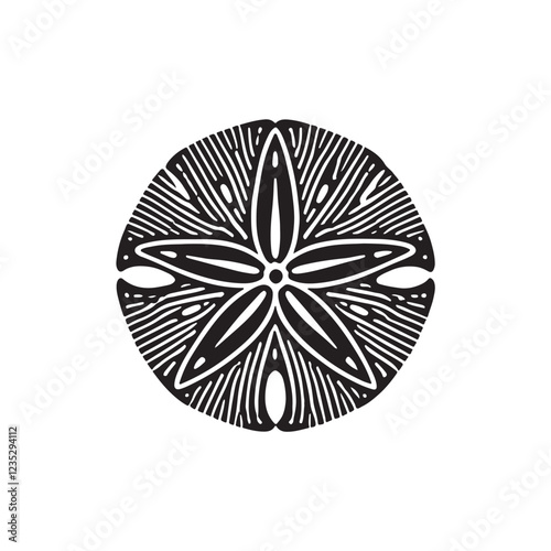Black Color Sand Dollar silhouette design Vector Illustration, Solid White Background (3).eps