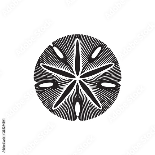 Black Color Sand Dollar silhouette design Vector Illustration, Solid White Background (6).eps