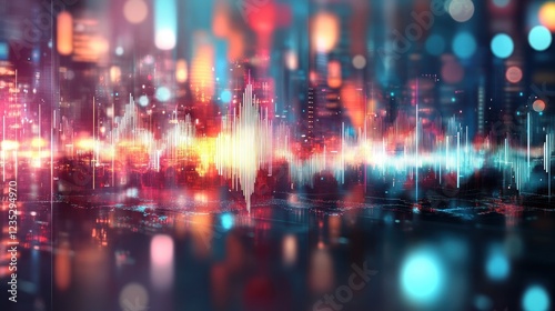 Wallpaper Mural Abstract Cityscape with Vibrant Light and Sound Waves Torontodigital.ca