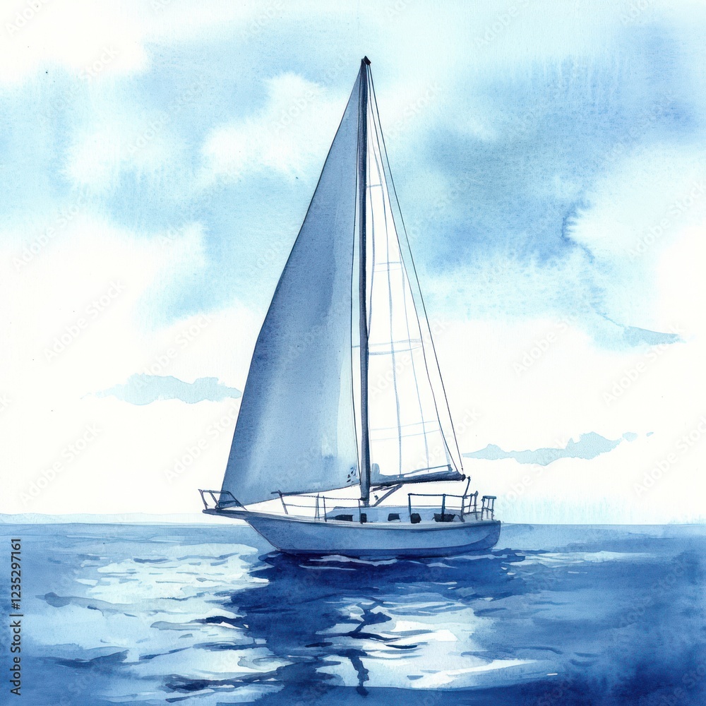 Fototapeta premium Sailboat on Calm Blue Water Under a Cloudy Sky