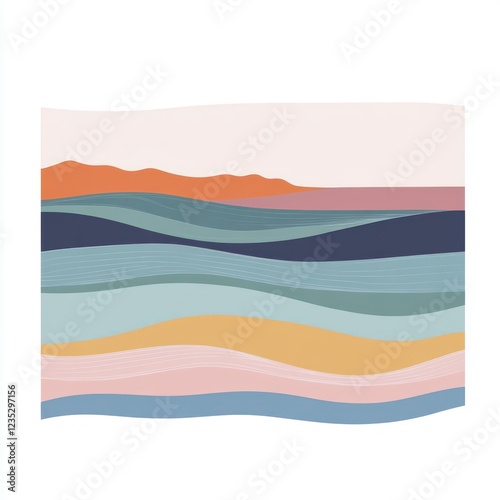 Abstract Landscape with Layered Wavy Hills and Sky