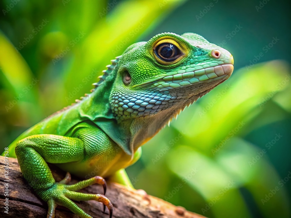 Green Lizard on Branch, Copy Space, Nature Stock Photo Green Lizard on Branch, Copy Space, Nature Stock Photo