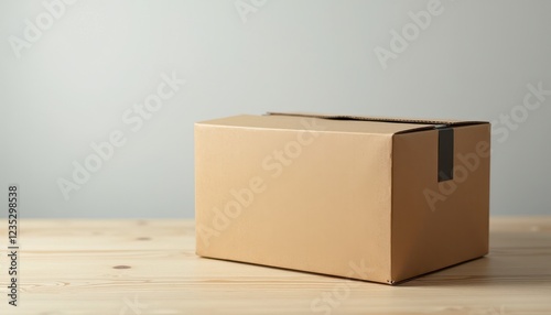 Brown Cardboard Box Mockup on White Background with Black Handle photo