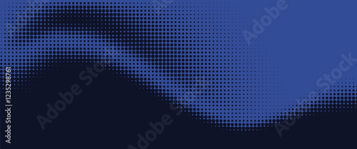 Vertical vector gradient deep dark blue comic pop-art halftone background template, texture. Vector illustration Geometric vintage monochrome fade wallpaper. Pop art print. Dotted retro pattern.