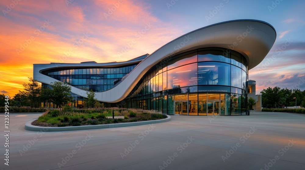 Obraz premium Modern Building Sunset Architectural Design