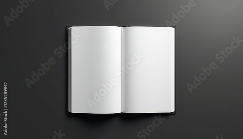Dark Gray Background Mockup of an Open Book with a Blank Pa