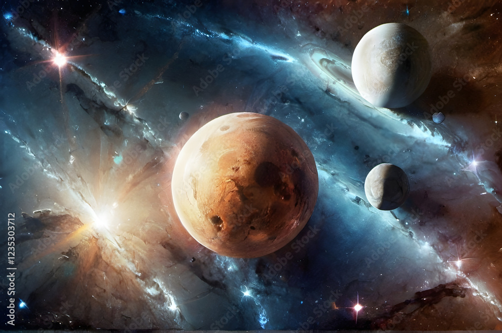 Obraz premium Fictional Depiction of Space and Planets in the Solar System 