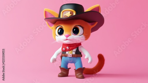 A cartoon cat in a cowboy get-up for copy space