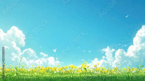 Yellow Flowers Bloom Under A Bright Blue Sky
