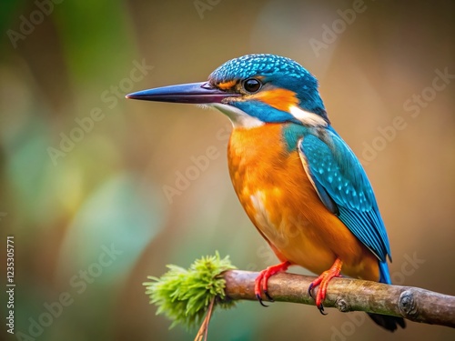 Wallpaper Mural Kingfisher Bird Perched on Branch, Detailed Close-up View, Copy Space Left Torontodigital.ca