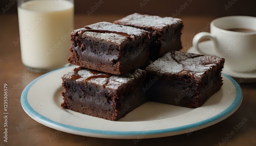 Fudgy chocolate brownies with caramel drizzle and powdered sugar Fudgy chocolate brownies with caramel drizzle and powdered sugar