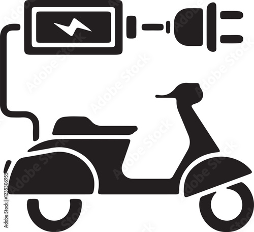 An illustration of an electric motorcycle charging its battery