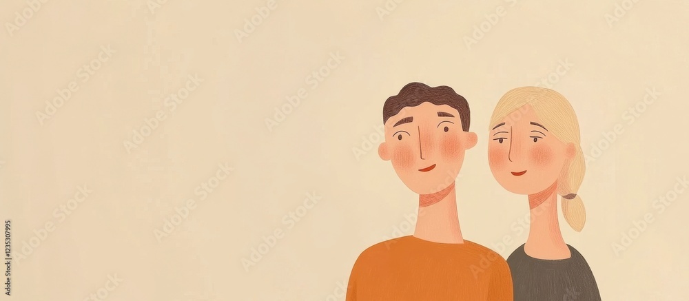 Smiling Couple Portrait, Beige Background, Copy Space Smiling Couple Portrait, Beige Background, Copy Space