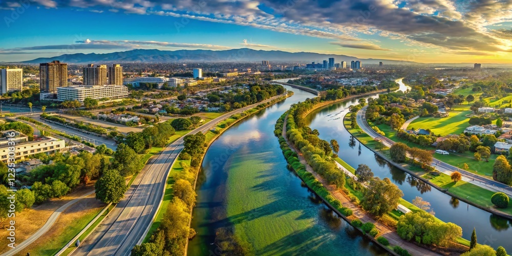 Fototapeta premium Los Angeles River Aerial Panorama from Long Beach