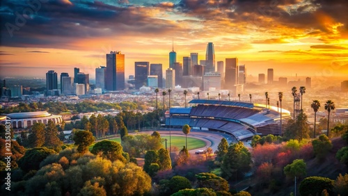 Los Angeles Skyline & Dodger Stadium Letters: June 2022 Panoramic View photo