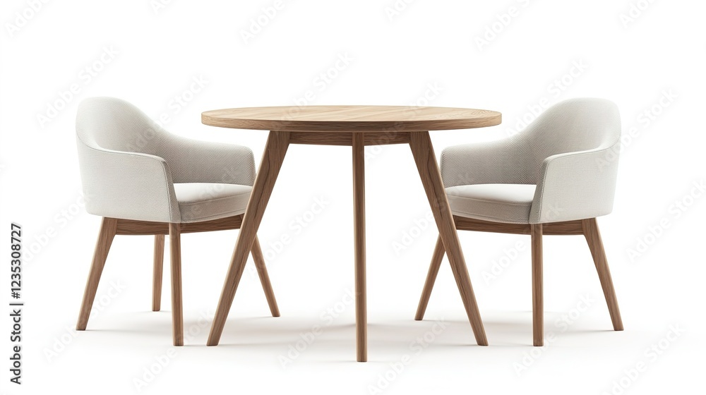 3D rendering of a modern minimalist dining table with two chairs, isolated on a white background. 3D rendering of a modern minimalist dining table with two chairs, isolated on a white background.