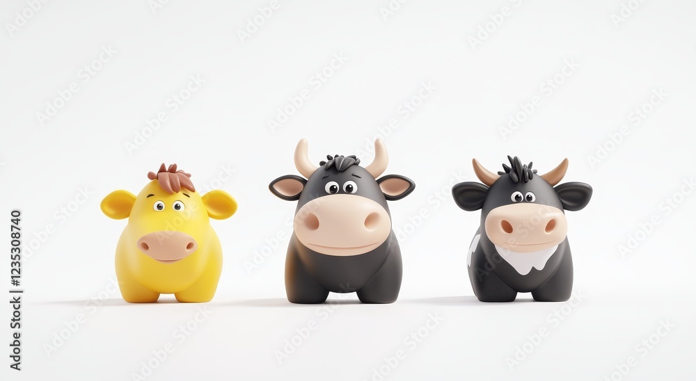 Naklejka premium Cartoon Cows in Cowboy Hats on a See-Through Background for Design Projects and Overlays