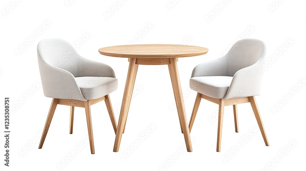 3D rendering of a modern minimalist dining table with two chairs, isolated on a white background. 3D rendering of a modern minimalist dining table with two chairs, isolated on a white background.