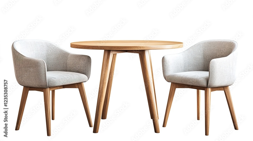 3D rendering of a modern minimalist dining table with two chairs, isolated on a white background. 3D rendering of a modern minimalist dining table with two chairs, isolated on a white background.