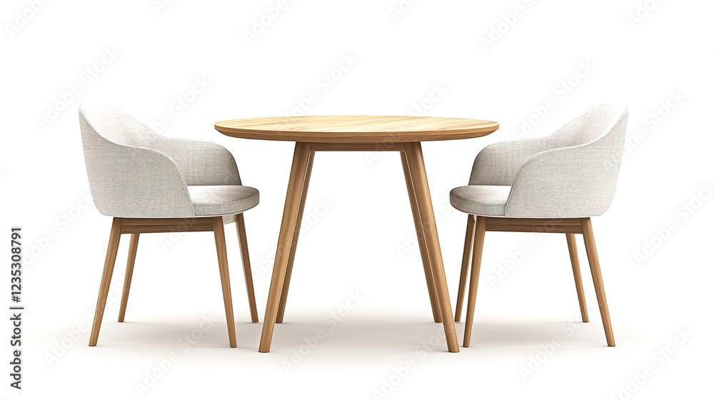 3D rendering of a modern minimalist dining table with two chairs, isolated on a white background. 3D rendering of a modern minimalist dining table with two chairs, isolated on a white background.